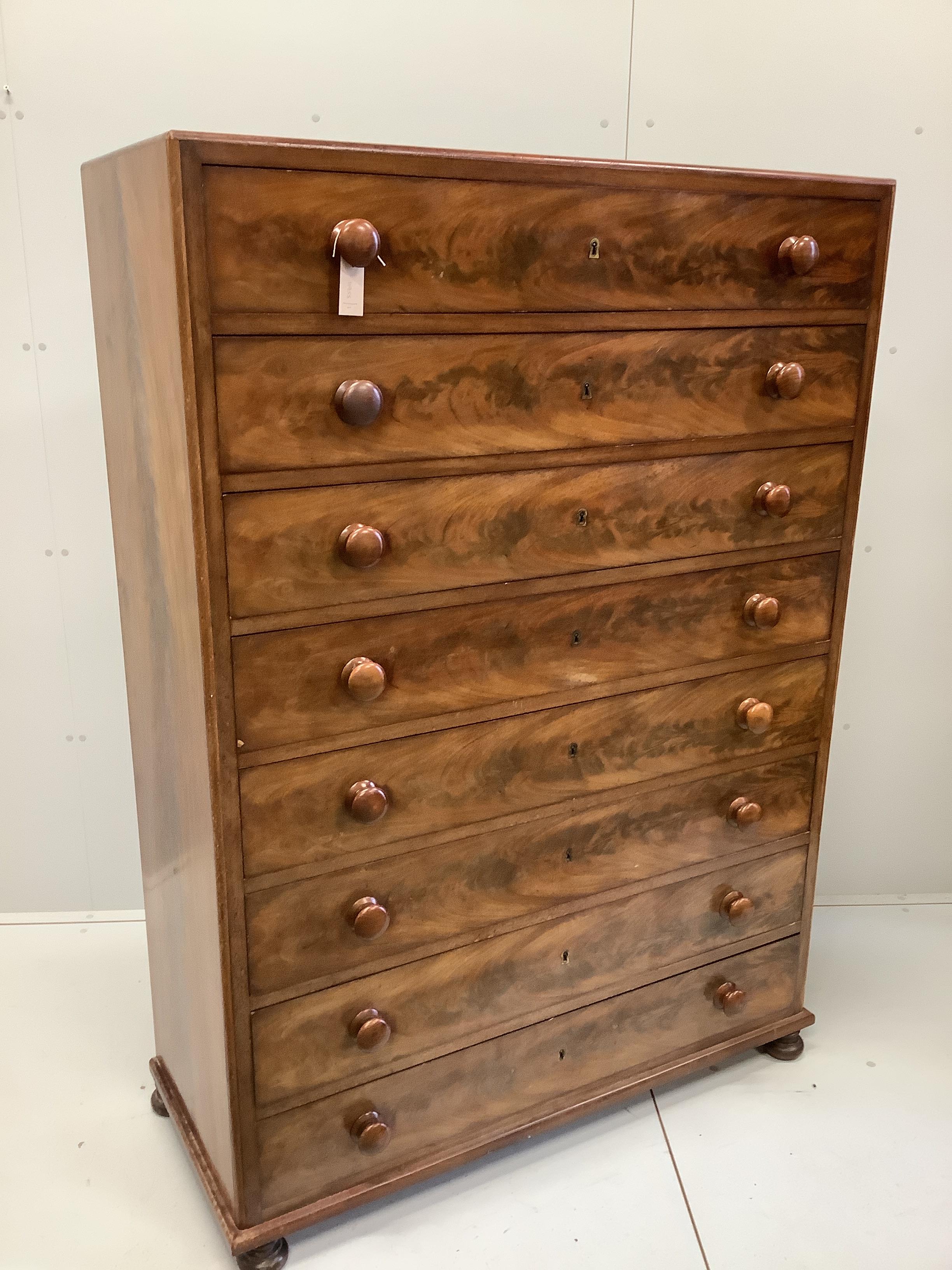 A Victorian mahogany tall chest fitted eight graduated long drawers, width 116cm, depth 47cm, height 162cm